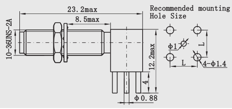 High Reliability SSMA（mini SMA）Female Right-angle bulkhead Connectors