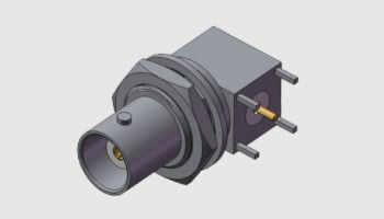 Connecteur coaxial femelle BNC (Jack, Socket) à angle droit de qualité commerciale pour cloison, jusqu'à 4 GHz, pour soudure traversante à 4 pattes