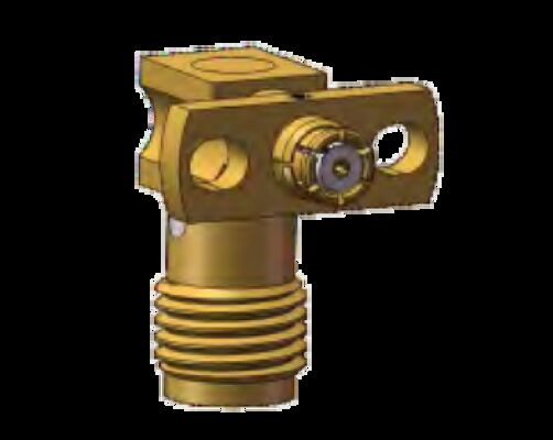 Adaptateur SMA femelle à angle droit vers SMP femelle, plage de fréquences 0,3 MHz à 18 GHz, utilisant un composant micro-ondes